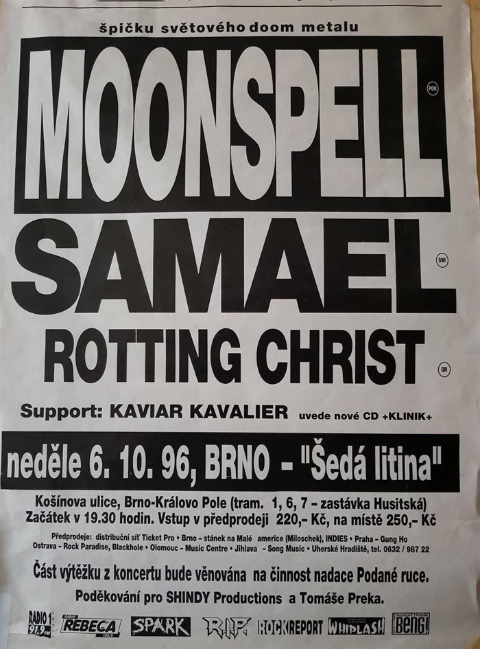 MOONSPELL, SAMAEL, ROTTING CHRIST - Brno, Šedá litina - 6. øíjna 1996
