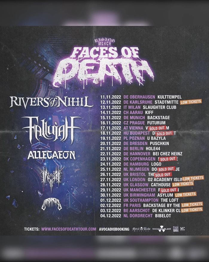 RISING MERCH FACES OF DEATH TOUR 2022 - Pehldka modernho metalu zavtala i do Prahy